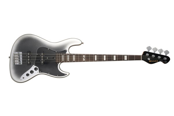 4-String Electric Bass with Deluxe Gig Bag, High-Gloss Metallic Dark Silver Finish