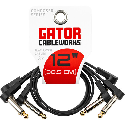 12" Composer Flat Patch Cable with Right-Angle 1/4" Male Connectors (3-Pack)
