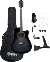 Okoume Body Dreadnought Acoustic / Electric Guitar Pack With Built-In Tuner, Transparent Black Burst