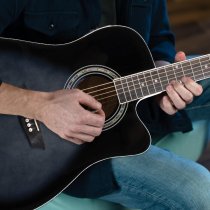 Okoume Body Dreadnought Acoustic / Electric Guitar Pack With Built-In Tuner, Transparent Black Burst