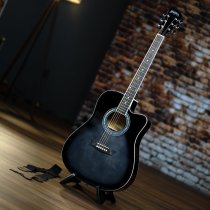 Okoume Body Dreadnought Acoustic / Electric Guitar Pack With Built-In Tuner, Transparent Black Burst