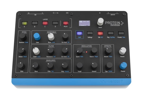 Compact 8-Voice Polyphonic Wavetable Synthesizer with Arpeggiator, Step Sequencer, & Effects