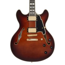 Excel DC Double Cutaway Electric Guitar with Gig Bag, Amaretto Burst