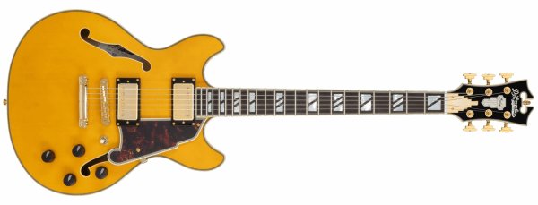 Excel Mini DC Double Cutaway Electric Guitar with Gig Bag, Amber