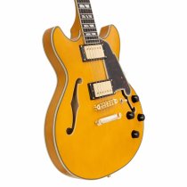 Excel Mini DC Double Cutaway Electric Guitar with Gig Bag, Amber