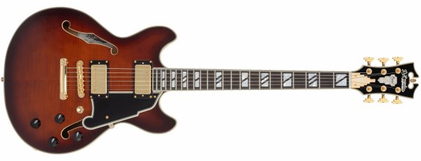 Excel Mini DC Double Cutaway Electric Guitar with Gig Bag, Amaretto Burst