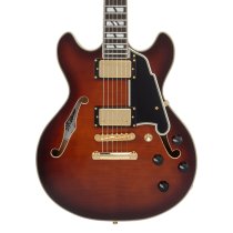 Excel Mini DC Double Cutaway Electric Guitar with Gig Bag, Amaretto Burst