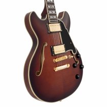 Excel Mini DC Double Cutaway Electric Guitar with Gig Bag, Amaretto Burst