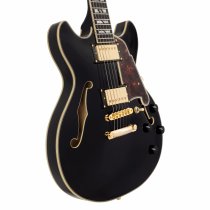 Excel Mini DC Double Cutaway Electric Guitar with Gig Bag, Solid Black