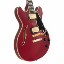 Excel Mini DC Double Cutaway Electric Guitar with Gig Bag, Trans Cherry