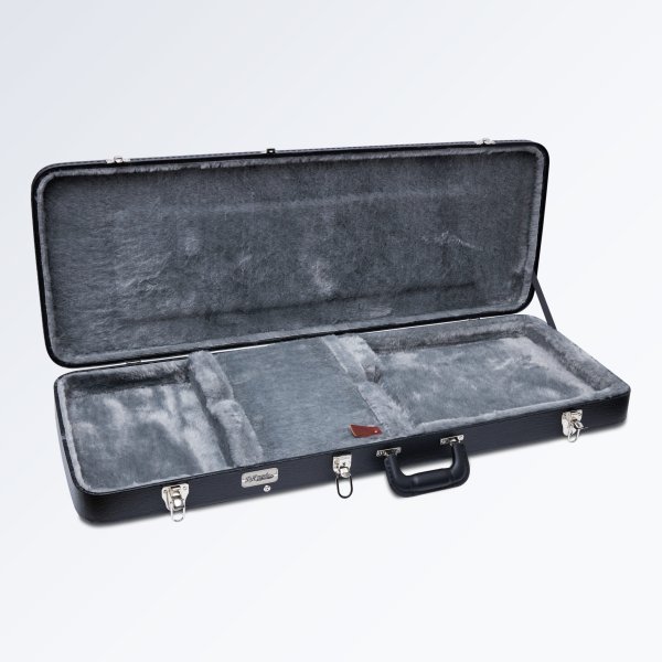 Deluxe hardshell electric guitar case with classic gold D’Angelico logo & velvet lining