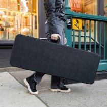 Deluxe hardshell electric guitar case with classic gold D’Angelico logo & velvet lining