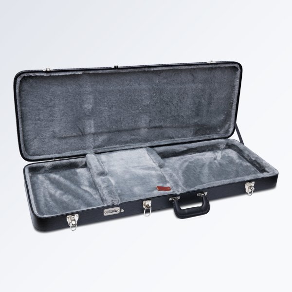 Deluxe hardshell electric guitar case with classic gold D’Angelico logo & velvet lining