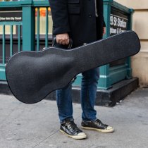 Deluxe hardshell electric guitar case with classic gold D’Angelico logo & velvet lining