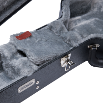 Deluxe hardshell electric guitar case with classic gold D’Angelico logo & velvet lining