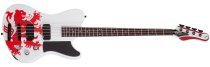 Simon Gallup Ultra Spitfire Electric Bass, Gloss White with Red Lion graphic