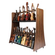 Mobile 30-Ukulele Storage Rack with Locking Casters and Protective Yokes